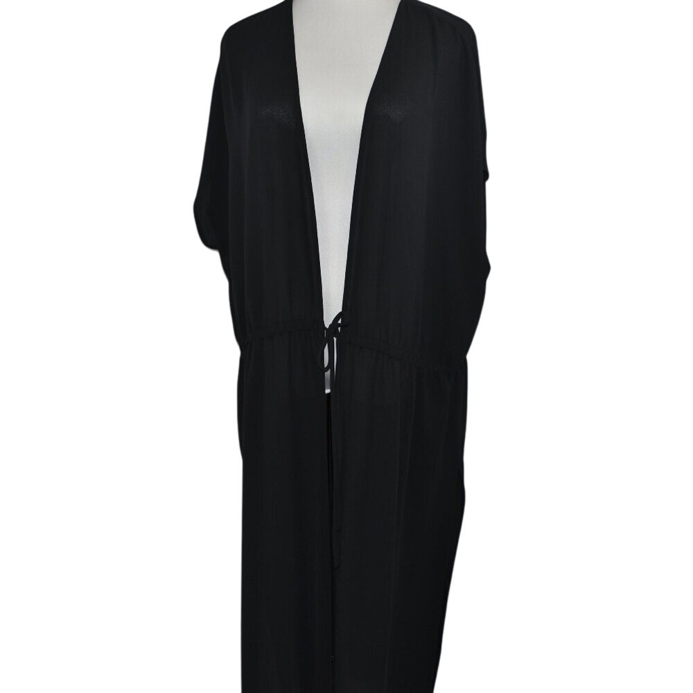 J Jill Long Black Sheer Open Front Cardigan Duster Dress Size XL New Retails $89